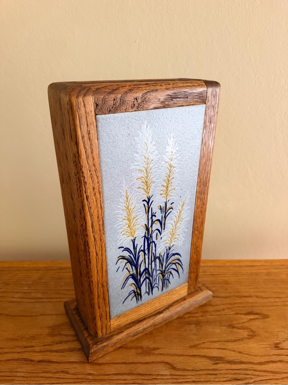 Vintage Oak Knife Holder with ceramic tile